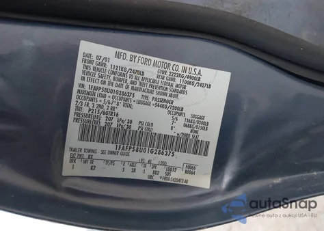 2001 Ford Taurus Se из США, поврежденный, VIN 1FAFP58U01G286375